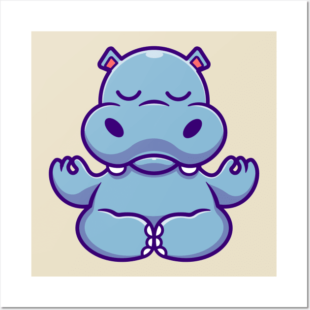 Cute Hippo Meditating Yoga Cartoon Wall Art by Catalyst Labs